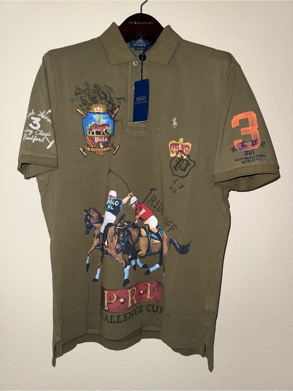 Polo by Ralph Lauren Olive Green Polo with Multicolor Polo Player Graphics